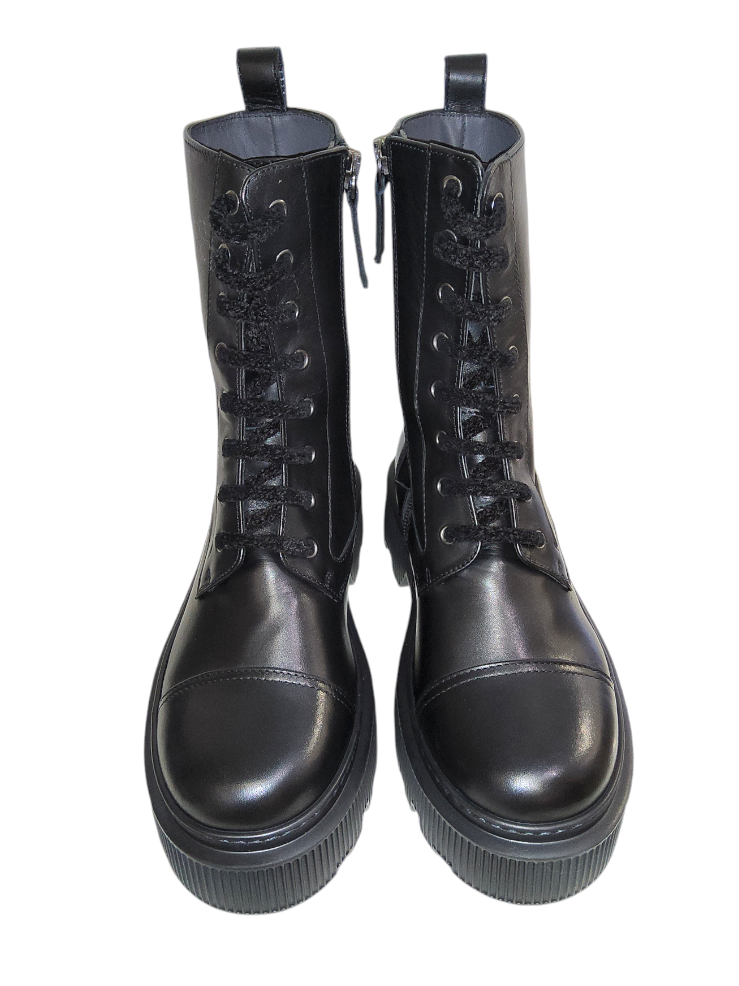 Black leather biker boots