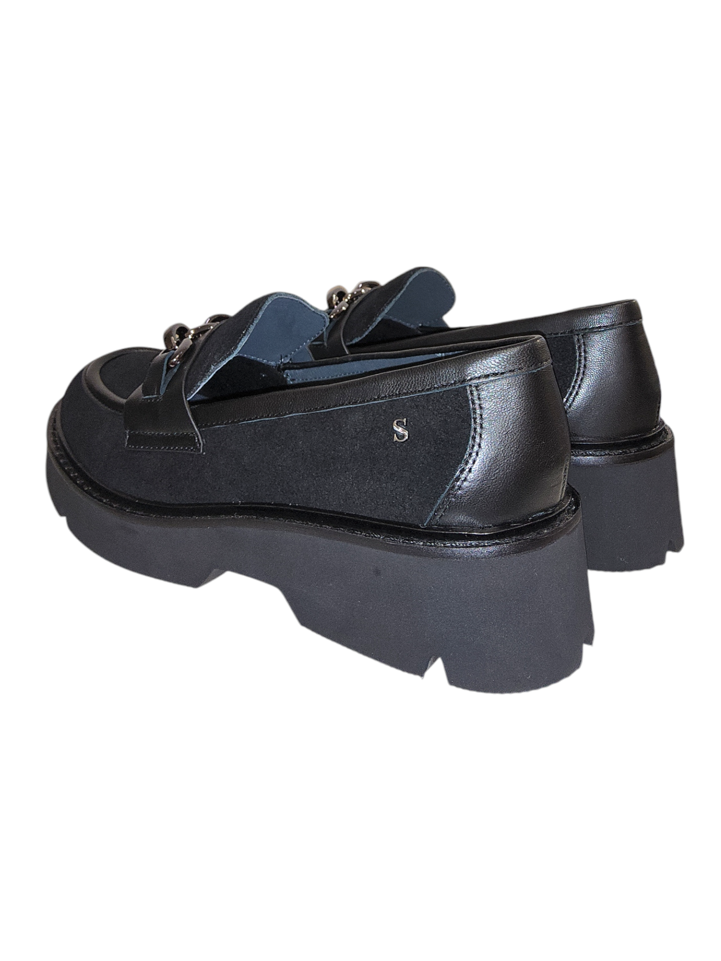 Black leather chunky loafers