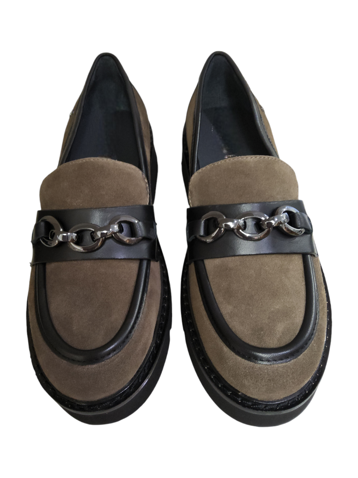 Taupe leather chunky loafers