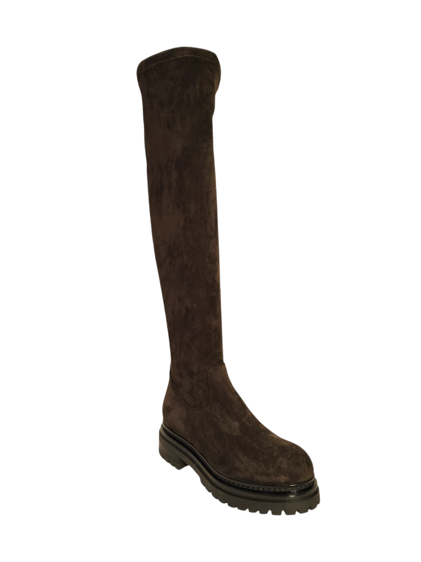 Brown suede leather over-the knee boots