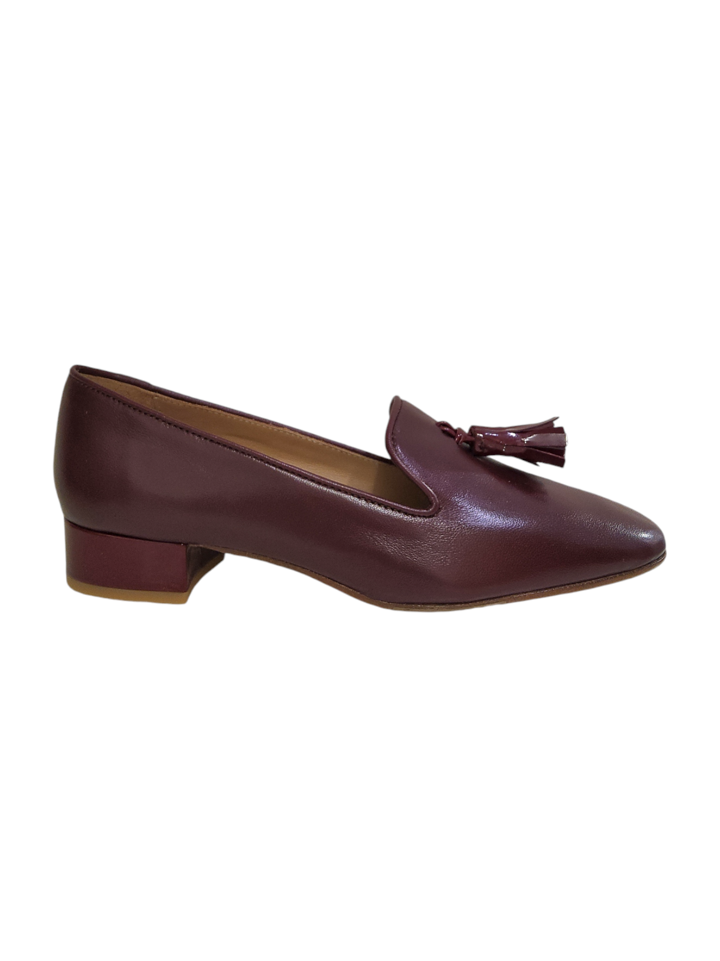 Wine leather heeled loafers