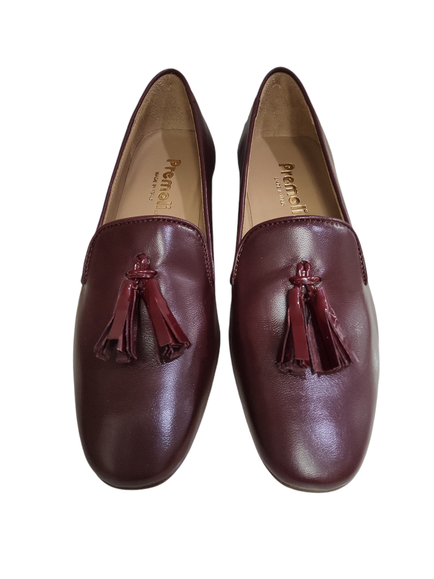 Wine leather heeled loafers