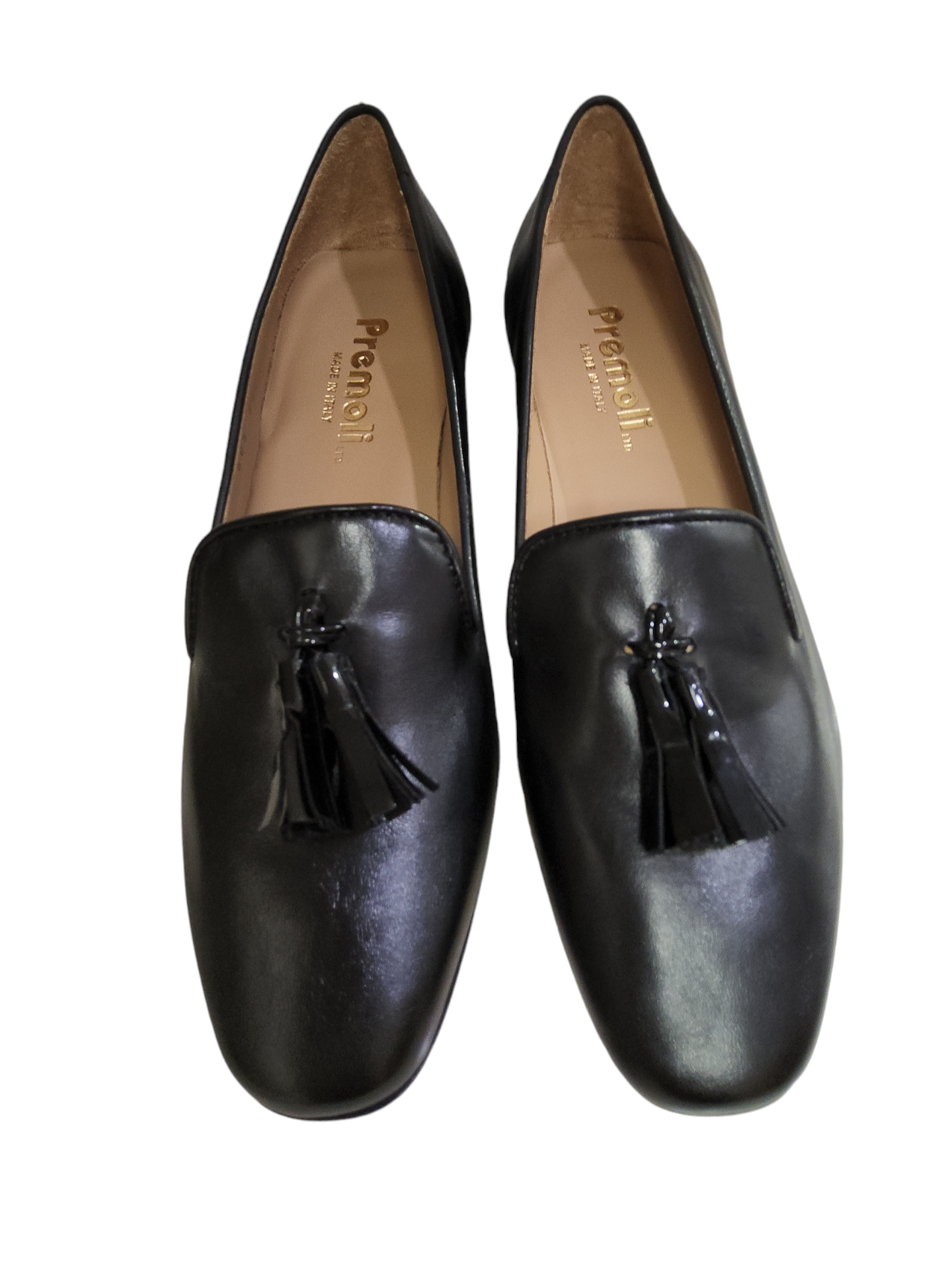 Black leather heeled loafers