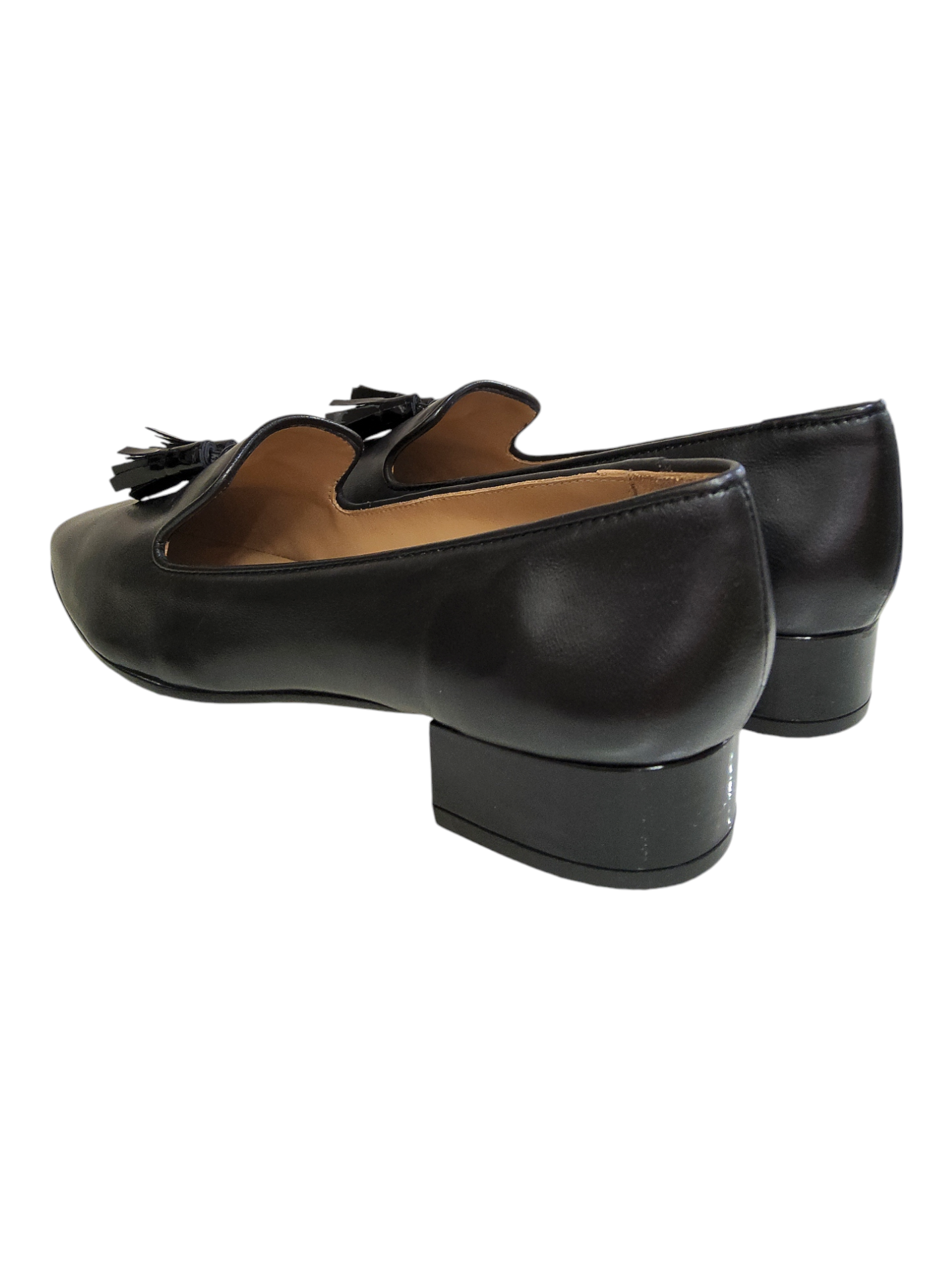 Black leather heeled loafers