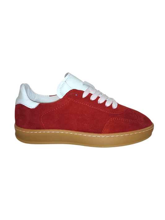 Red suede leather sneakers