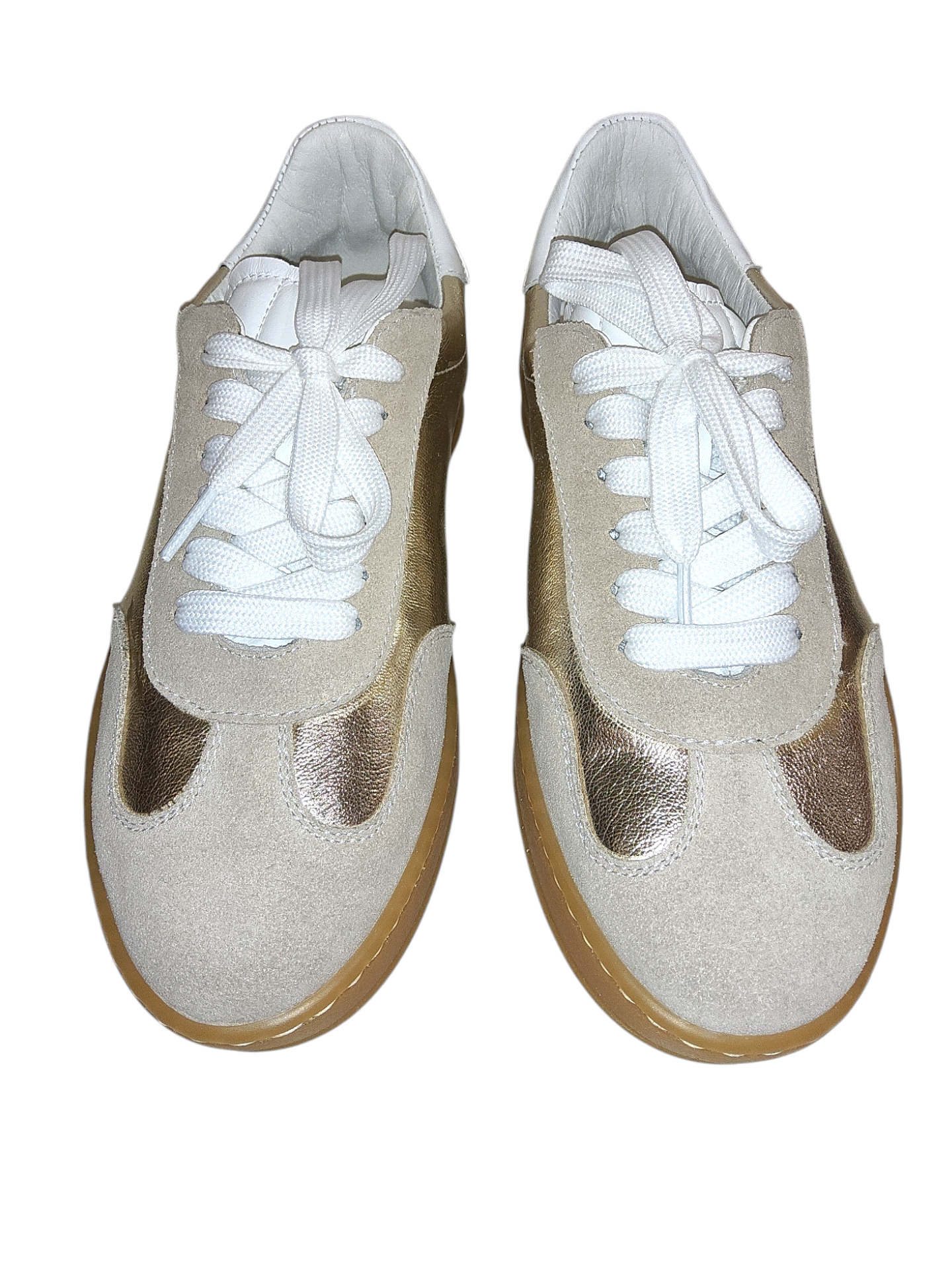 Beige and gold leather sneakers