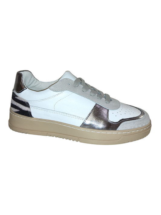 White and silver leather sneakers