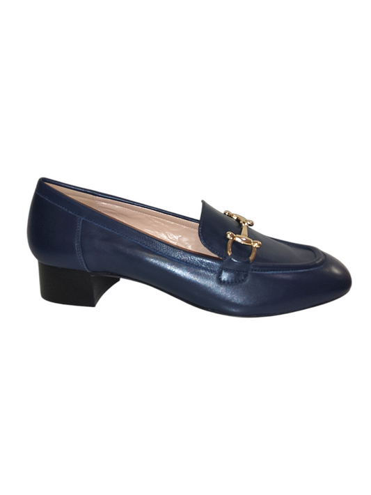 Navy leather heeled loafers