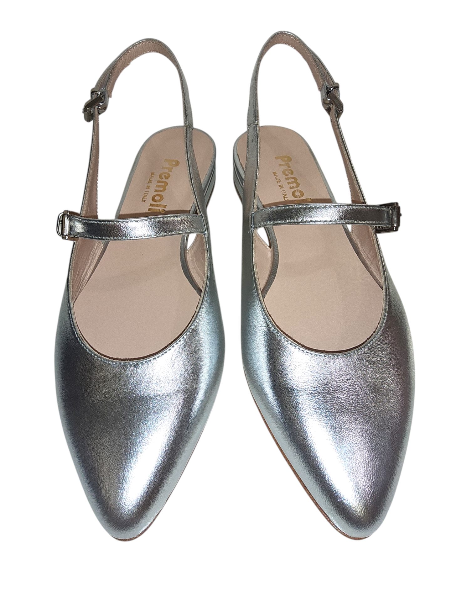 Silver leather slingback pump