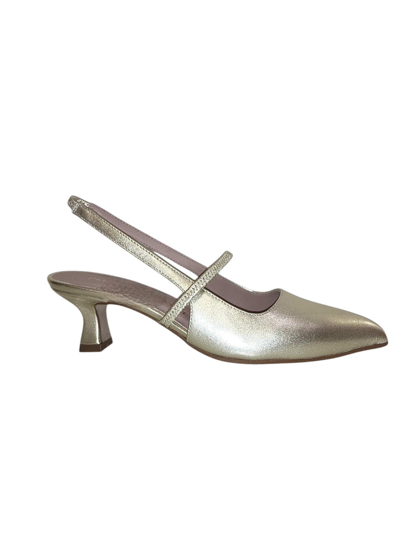 Gold leather slingback shoe