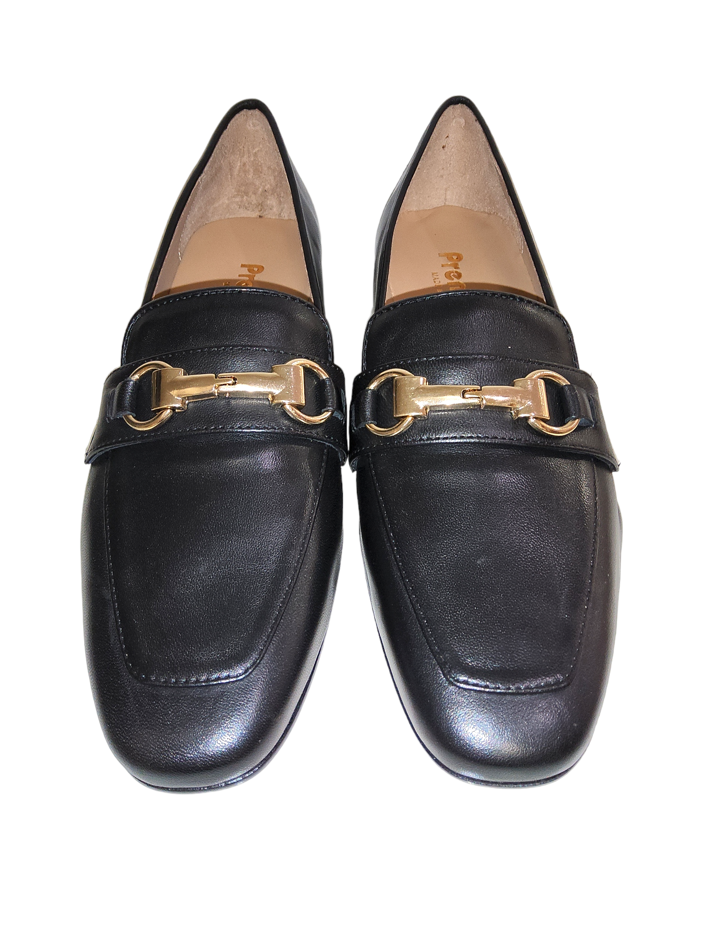 Black leather heeled loafers
