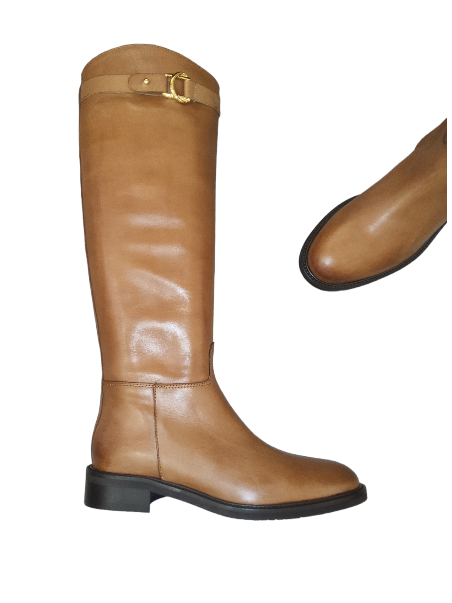 Tan leather knee high boots