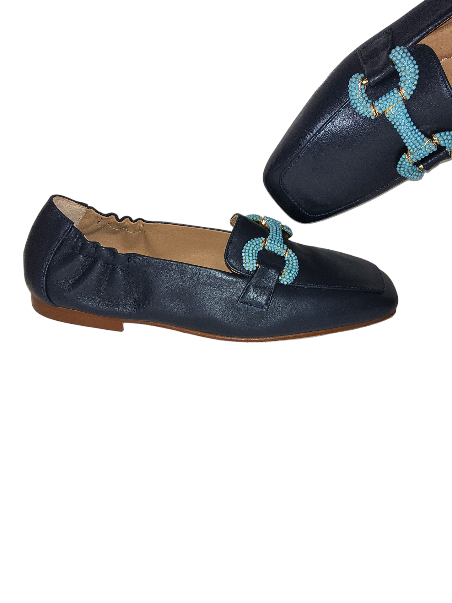Navy leather loafers