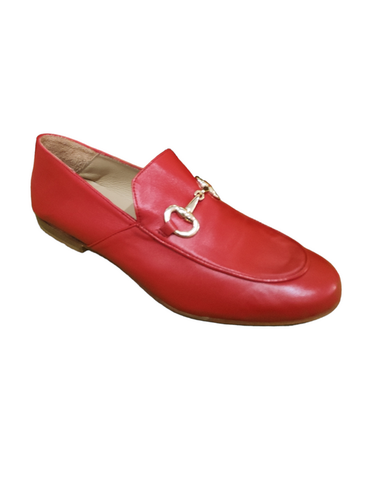 Red leather loafers